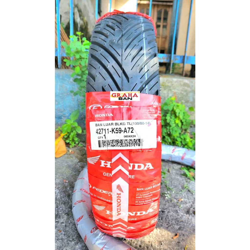 Ban AHM HONDA 100/80-14 Ring 14 Tubeles ban 100/80-14 ban luar 100/80-14 ban ahm ban honda ban feder
