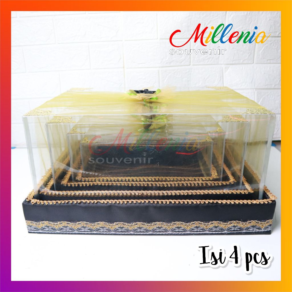 Kotak Box Seserahan Pernikahan Lamaran Kado Model Tile Hitam Paket 4 Pics Full Mika