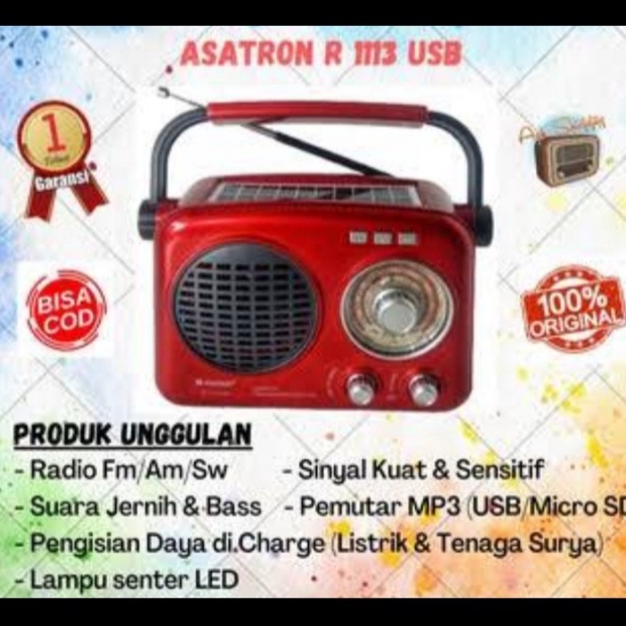 RadioMusic Player 3 Band FM AM SW Bluetooth Retro ASATRON R1113USBoke x F1T6