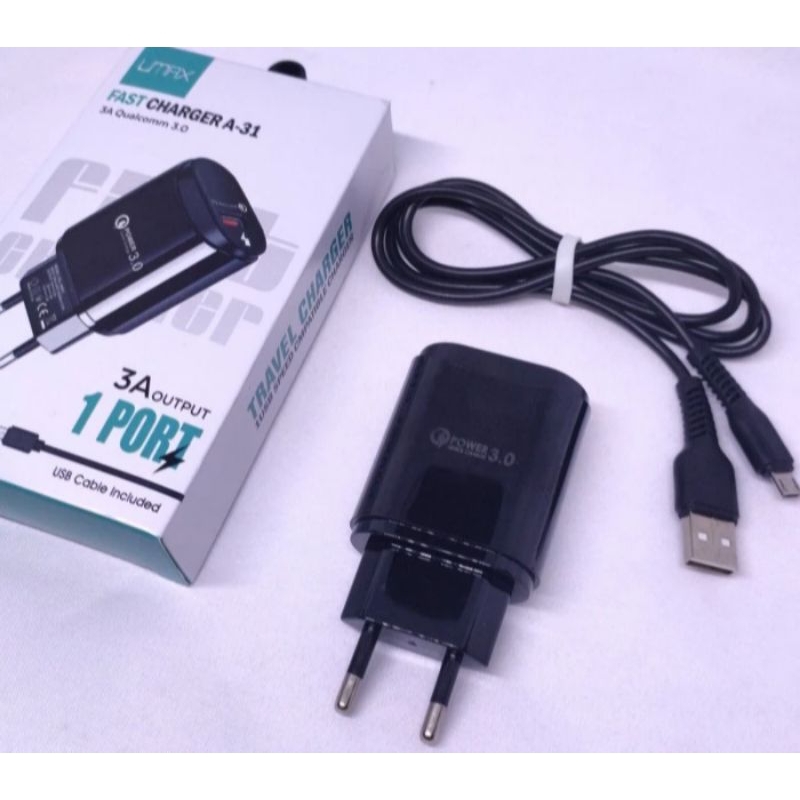 Charger UMAX A-31 Fast Charger 3A Free Kabel Charger