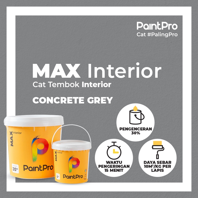 PaintPro MAX Concrete Grey Cat Tembok Interior 20Kg Warna Abu-abu