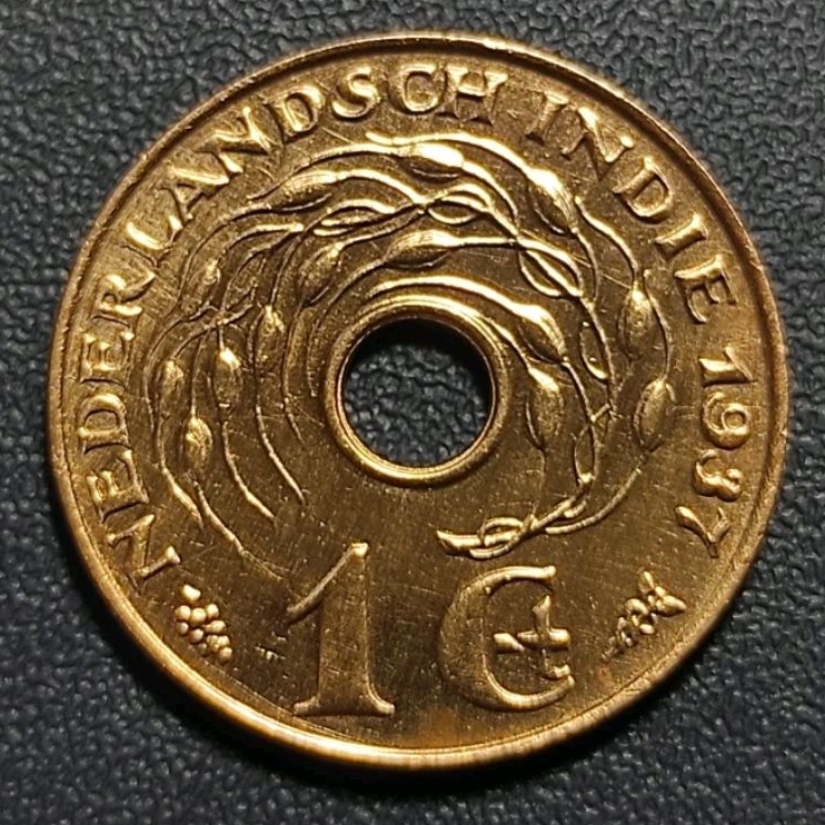 Koin Kuno Nederlandsch Indie 1 Cent Bolong Tahun 1937