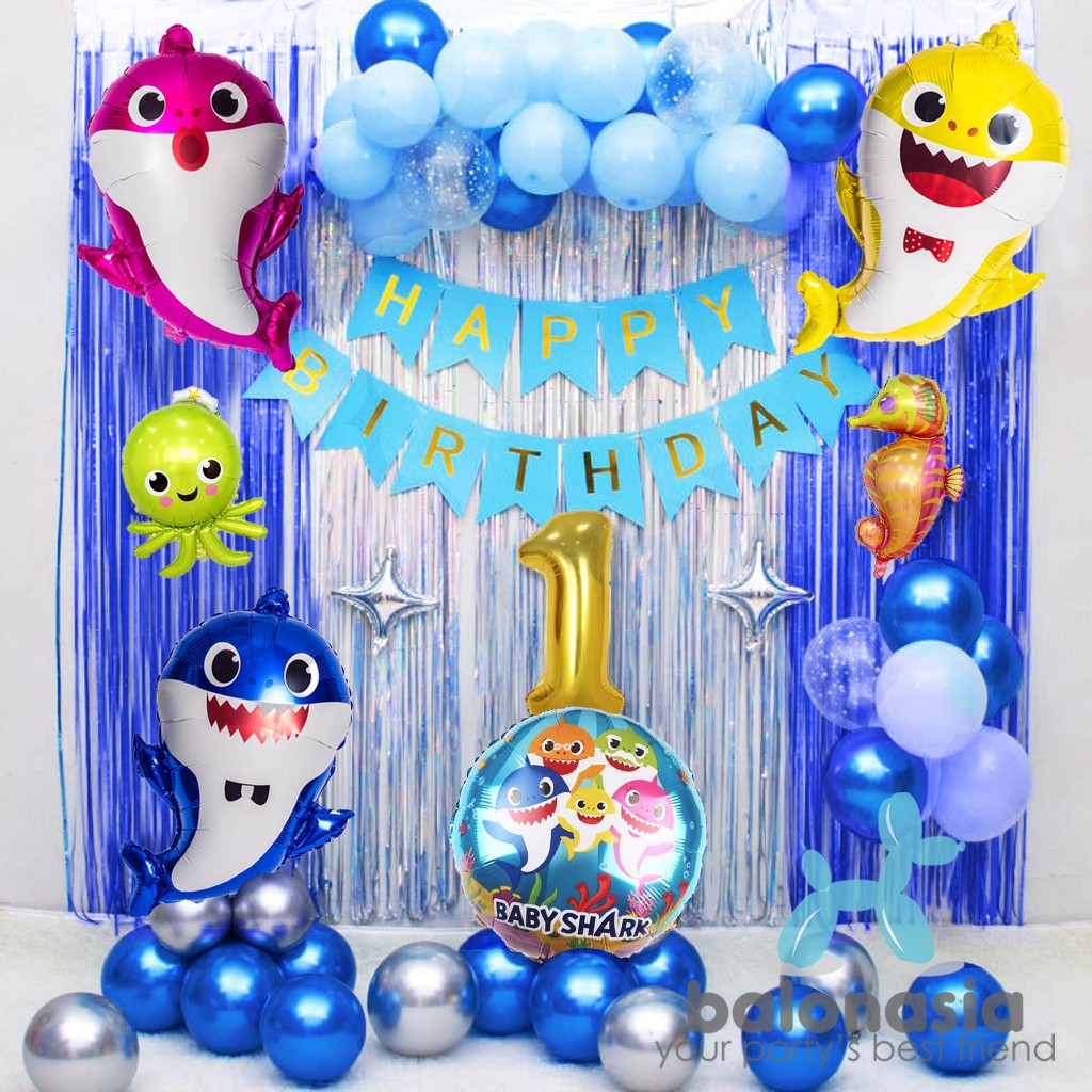 Balon Foil Ulang Tahun Baby Shark Set