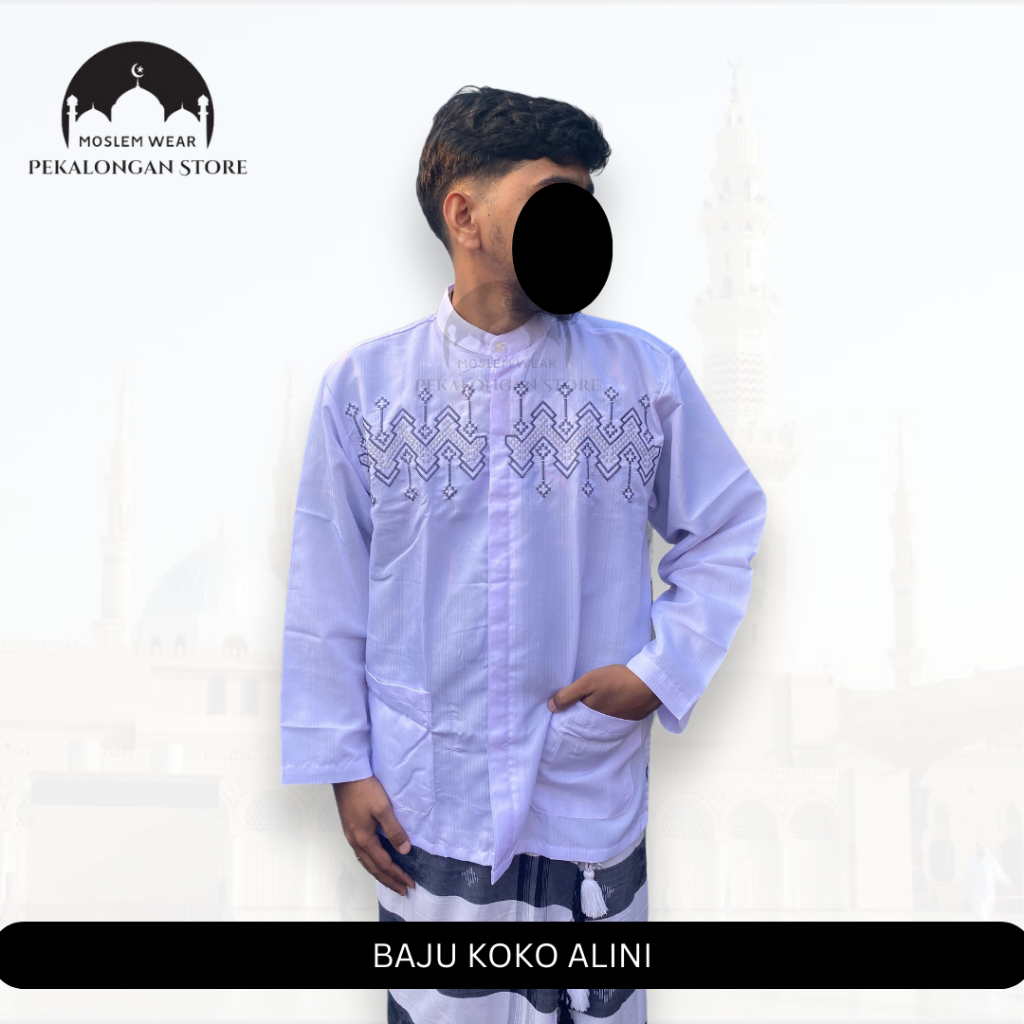 (CUCI GUDANG) BAJU KOKO ALINI BORDIR KANTONG DEPAN 2 / PAKAI DUS / OLEH OLEH BAJU KOKO GROSIR