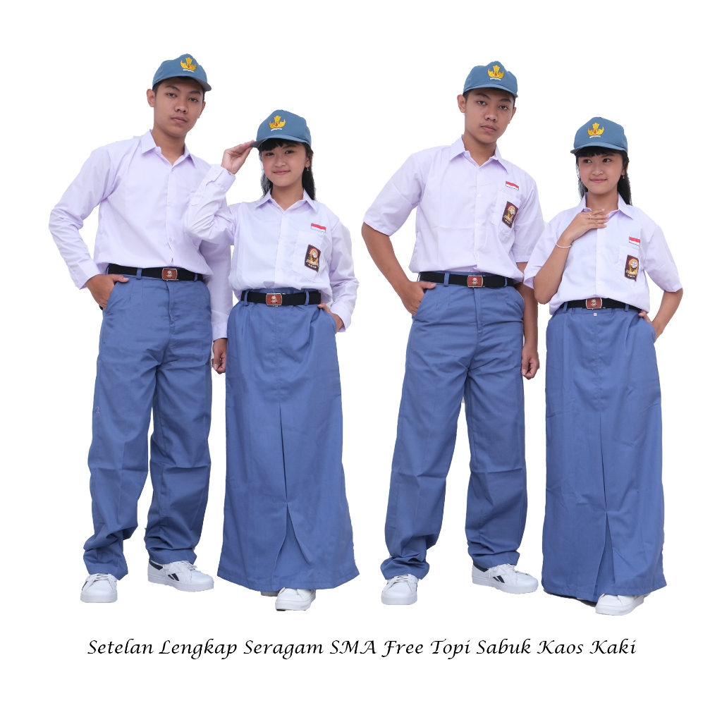 Setelan Lengkap Seragam Sekolah SMA Putih Abu-Abu Anak Laki-Laki/Perempuan Bahan American Drill