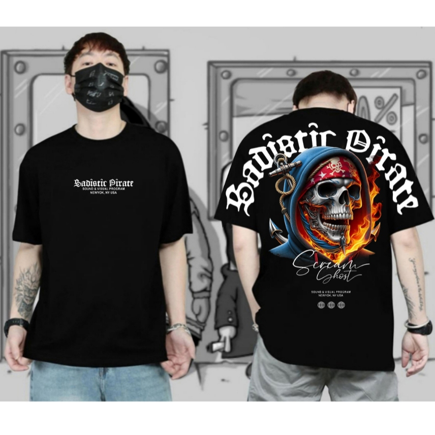 Kaos Distro pria Kaos Motif Badistir Pirate Hitam Baju Kaos Lengan Pendek Keren Kaos Kata Kata Viral
