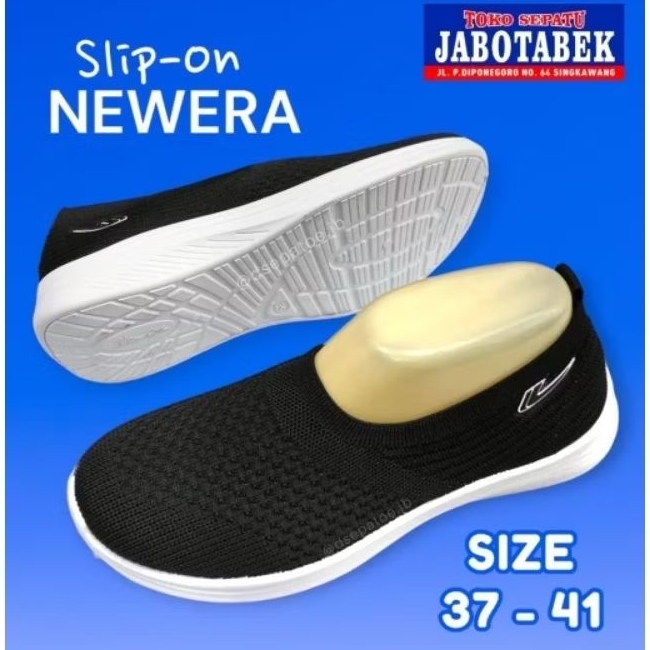 [COD] sepatu sekolah anak cewek slip on NEW ERA warna hitam putih size 37 38 39 40 41 / sepatu sekol