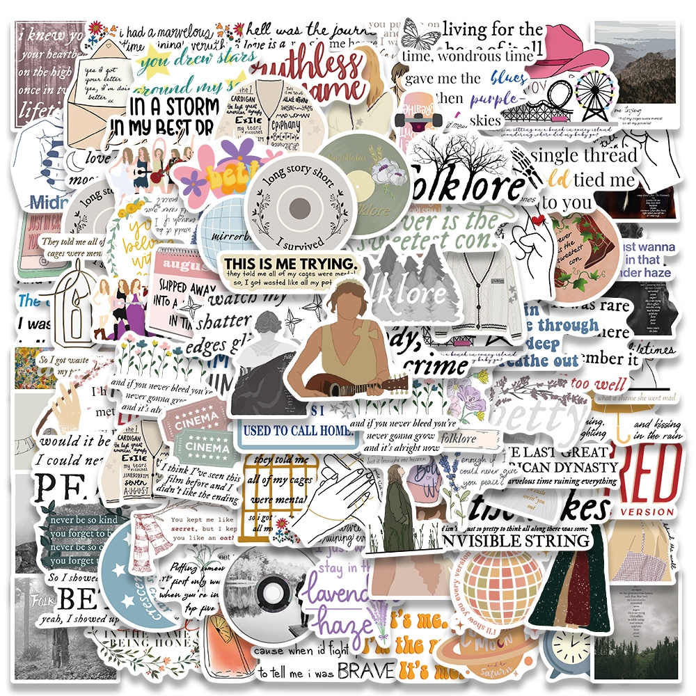 

[52PCS]Ins Gaya Stiker Pack Taylor Swift Folklore Album Terbaru Sastra Lirik Stiker Kualitas tinggi Tahan Gores Decal Vinyl Anti Air- Sticker Aesthetic Buku Journal Koper Casing HP Tablet Laptop Helm Motor