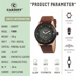 WTT CARDIFF Jam tangan pria analog kulit F 6056 Leather Cowok waterproof
