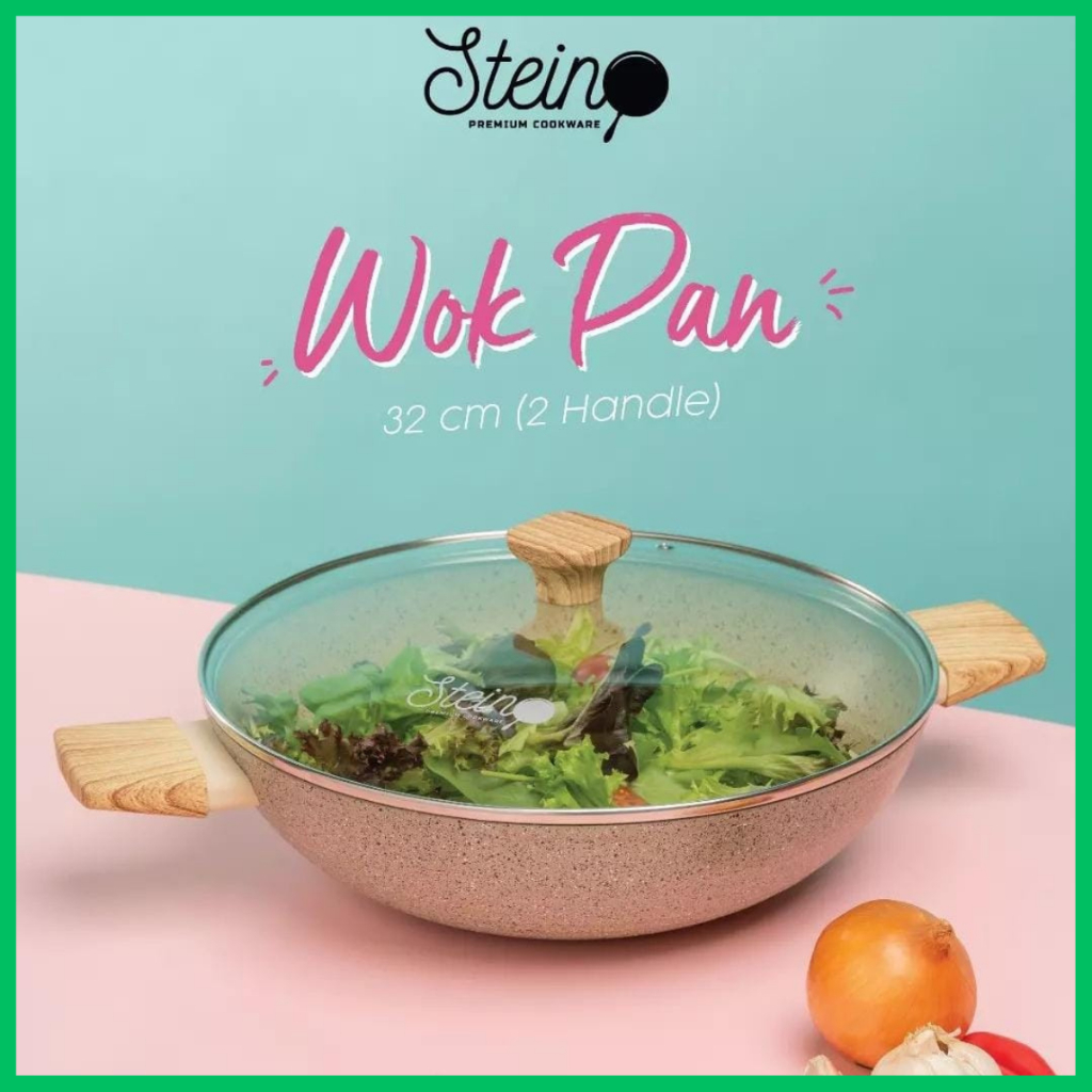 steincookware onyx wok pan 32 cm + tutup kaca wajan anti lengket