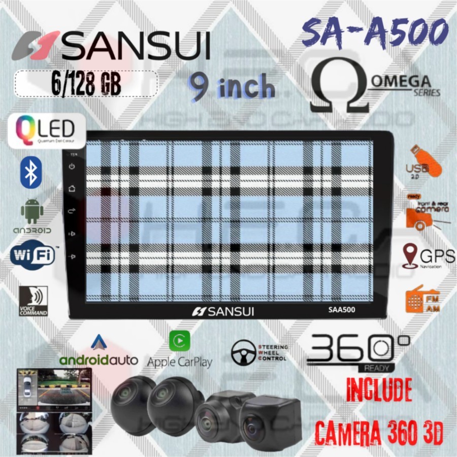 SANSUI SAA500 OMEGA QLED 6/128 GB Android 9" Inch SA-A500 Head Unit Tape TV Mobil Double din 2Din + 