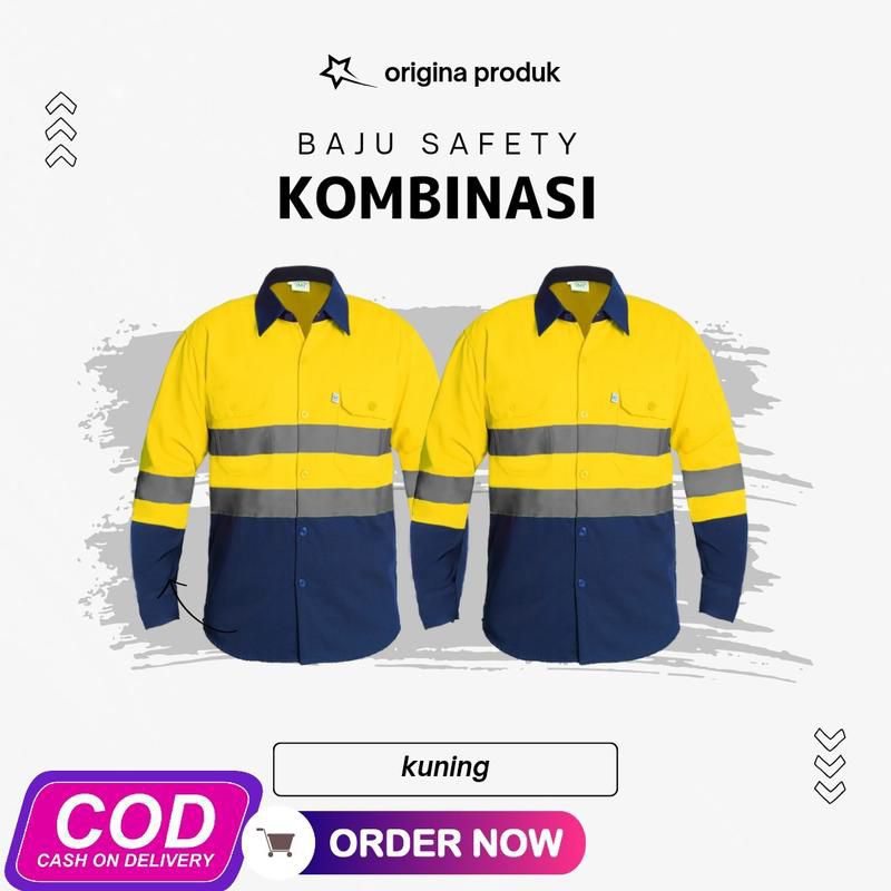 Wearpack Baju Atasan Safety Kombinasi Kuning dan Biru Navy / Wearpack Baju Safety Model Terbaru Komb