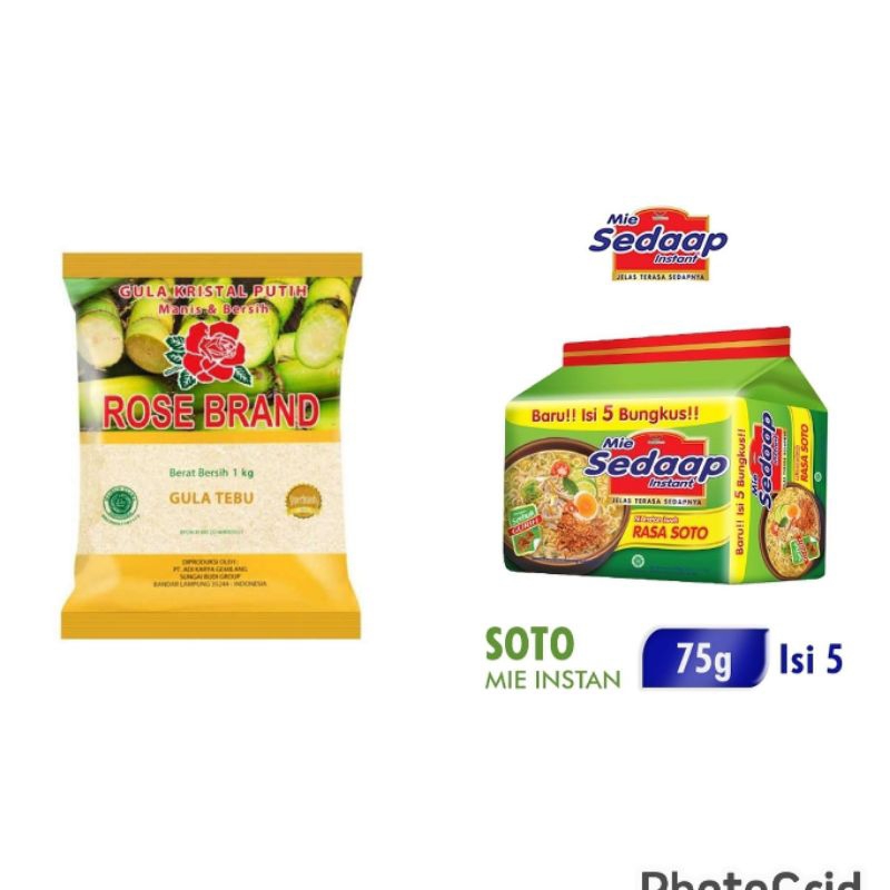 

Gula ROSE BRAND 1kg 396619 + Mie sedap soto isi 5 408950