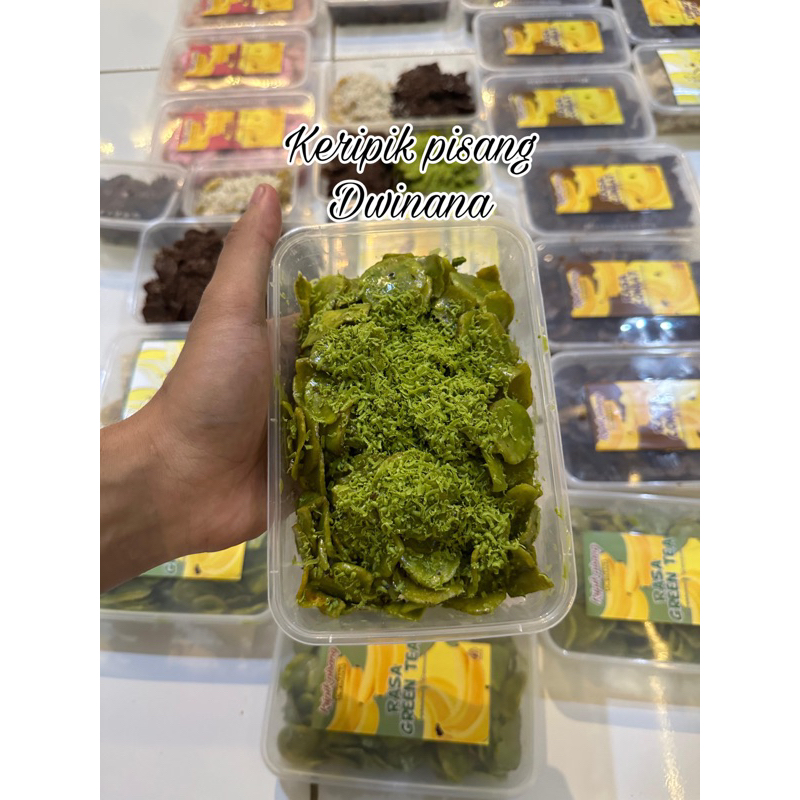 

keripik pisang lumer dwinana rasa green tea full topping