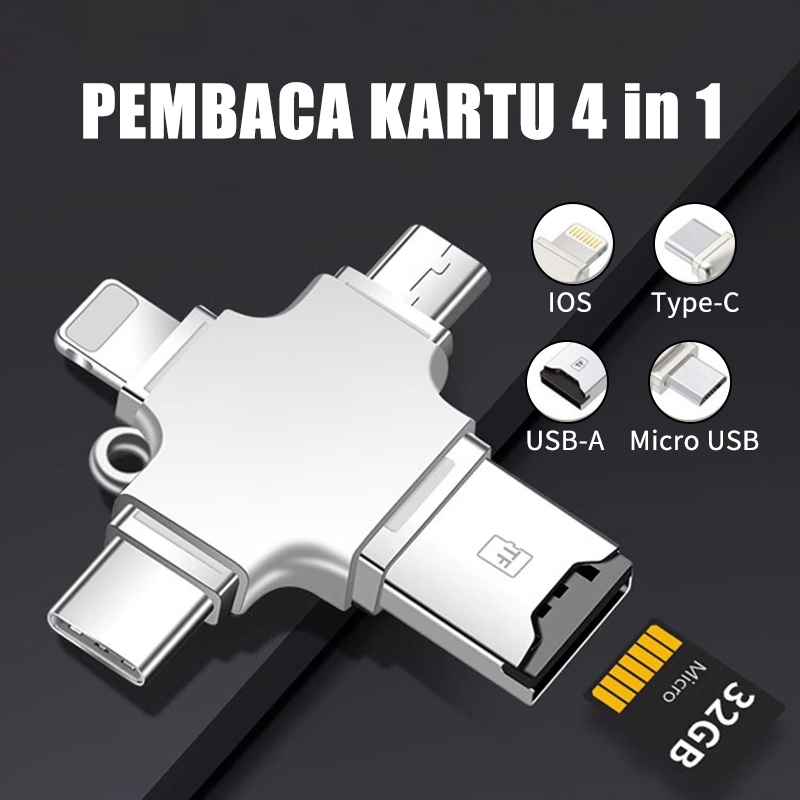 PANAS Pembaca Kartu 4 In 1 Kartu Pembaca Memori Mikro TF USB 3.0 OTG untuk Tipe C USB Mikro IOS Ke A