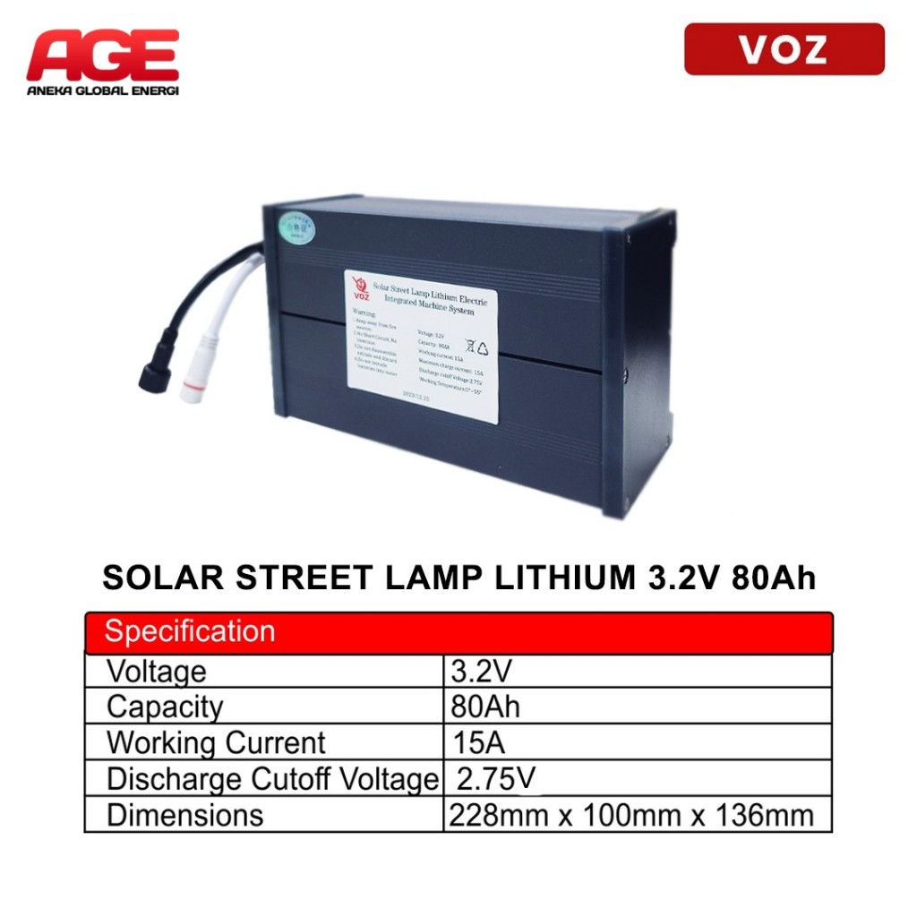 VOZ SOLAR STREET LAMP LITHIUM LIFEPO4 LIGHT 3.2V 80 AH - Baterai UPS Aki Kering Mainan - Garansi