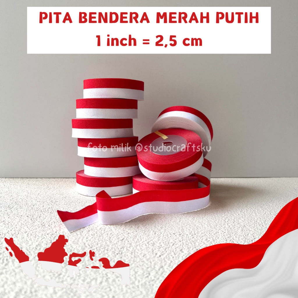 

Pita Merah Putih Pita Bendera 1 INCH = 2,5 CM | Pita Bendera 1" Pita Merah Putih 1in Pita Kain Merah Putih