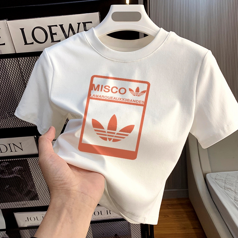 Misco T-shirt Crop Top Lengan Pendek Kaos Wanita Crop Top Korea Orange Shamrock Kaos Crop Wanita Kek