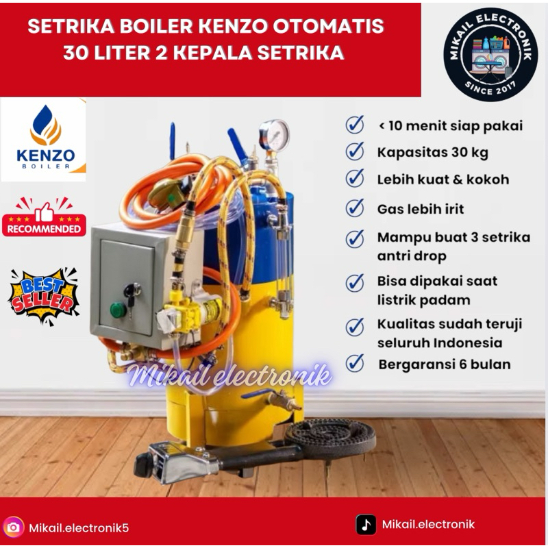BOILER SETRIKA UAP FULL OTOMATIS KENZO 30 LITER 2 KEPALA SETRIKA BERGARANSI