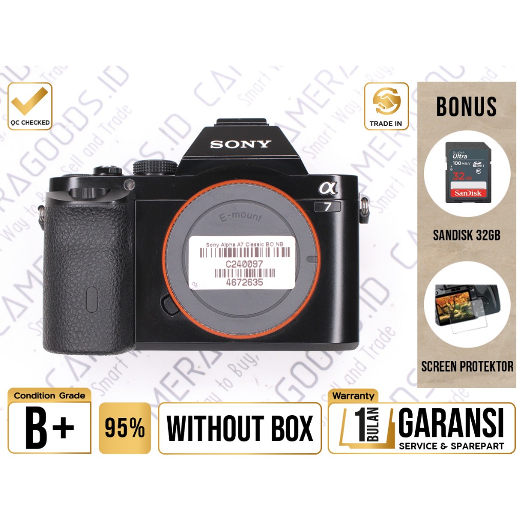 Sony Alpha A7 Classic Body Only Full Frame Camera  - Grade B+ - C240097 Kamera Digital Mirrorless Us