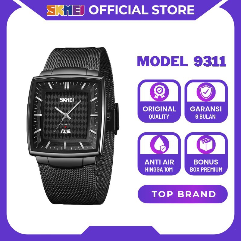 SKMEI Jam Tangan Analog Pria Wanita Quartz Watch Stainless Steel Anti Air 9311 Original