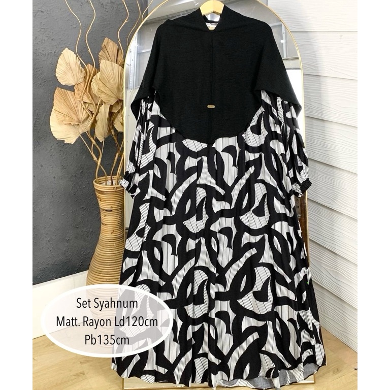 KODE N1U SARTESyahnum Dress Setelan Abaya Khimar Kombinasi Set Gamis Dan Hijab Jilbab Bergo Syari Pr