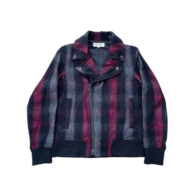 Vanquish J4pan Wool Double Collar Biker Style Jacket (jaket motor, jaket denim)