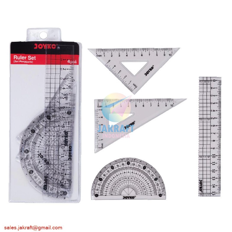 

CEPAT 4 Pcs Paket Penggaris Matematika Busur Siku Mistar JOYKO Math Set Ruler RLPS2 Tebal Bening