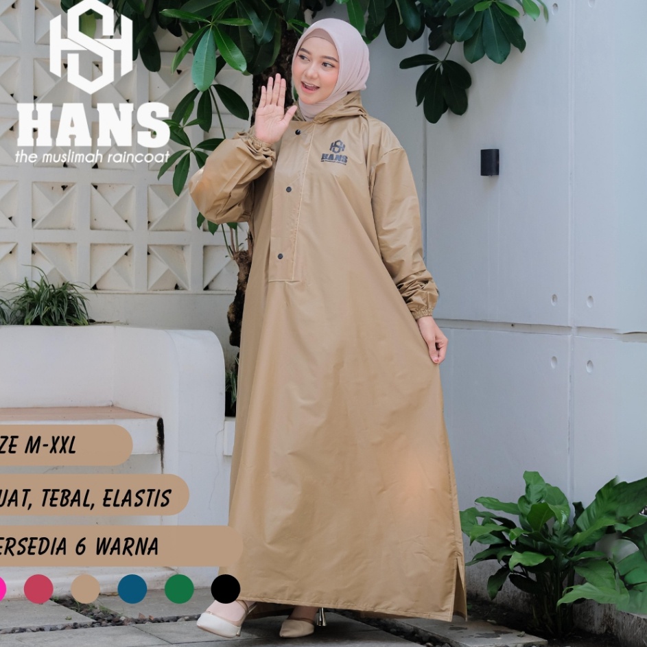 Jas Hujan HANS Mantel Gamis Wanita Muslimah Syari Bahan Tebal Elastis