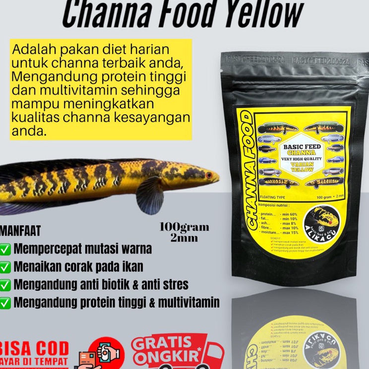 Paket Hemat  channa food yellow 1gr  makanan ikan predator  pelet ikan channa maru yellow sentarum p