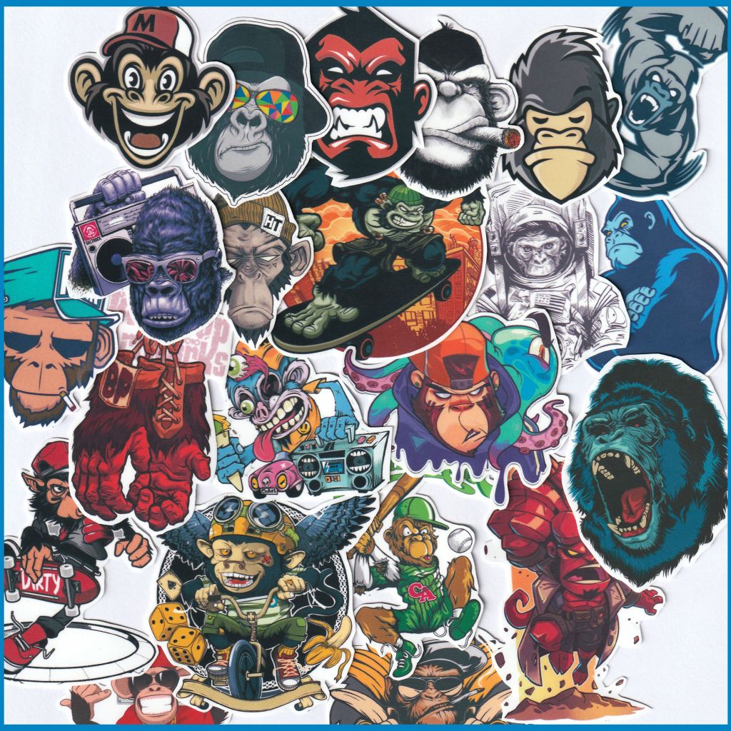 

22 pcs STIKER ART MONKEY, STIKER LAPTOP, AKSESORIS HP, HELM, TUMBLER