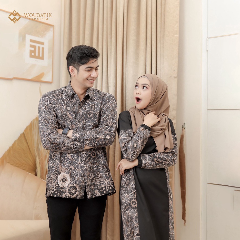 KODE L75B WOUBATIK PREMIUM  Gamis Lebaran Batik Couple Syari Ria Ricis Dan Teuku Ryan Dress Couple F