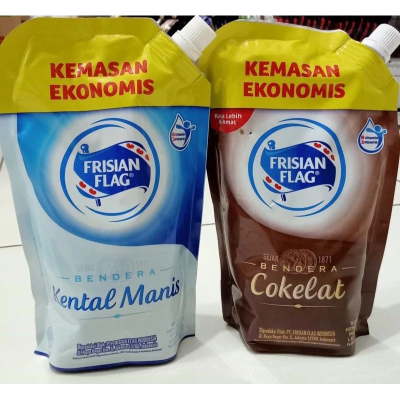 

Susu kental manis bendera/frisian flag 545g kemasan pouch putih & coklat