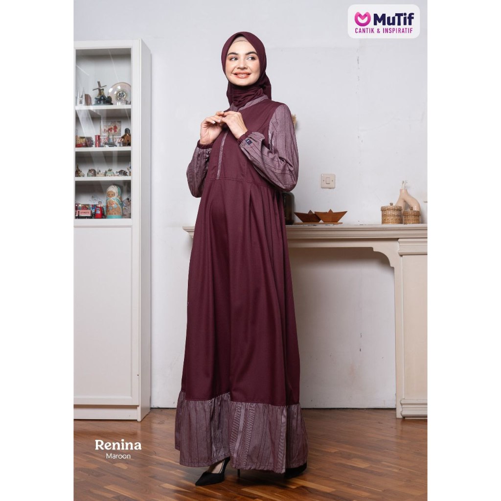 GAMIS MUTIF Renina  / Gamis Mutif Renina Mauve Red Plum / Dress Muslim - shafeeaofficial