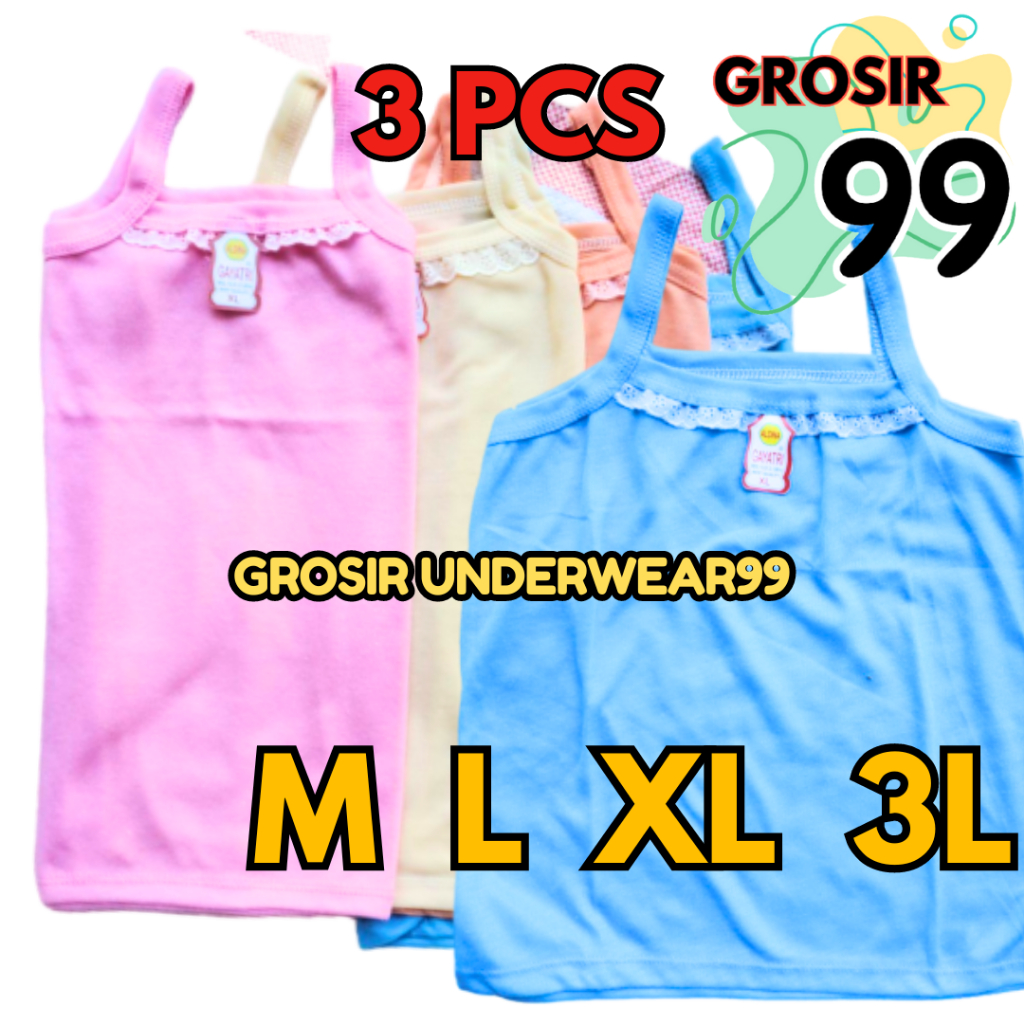 3 Pcs Kaos Dalam Cewek - Singlet Anak dan Remaja Perempuan Renda GROSIR99