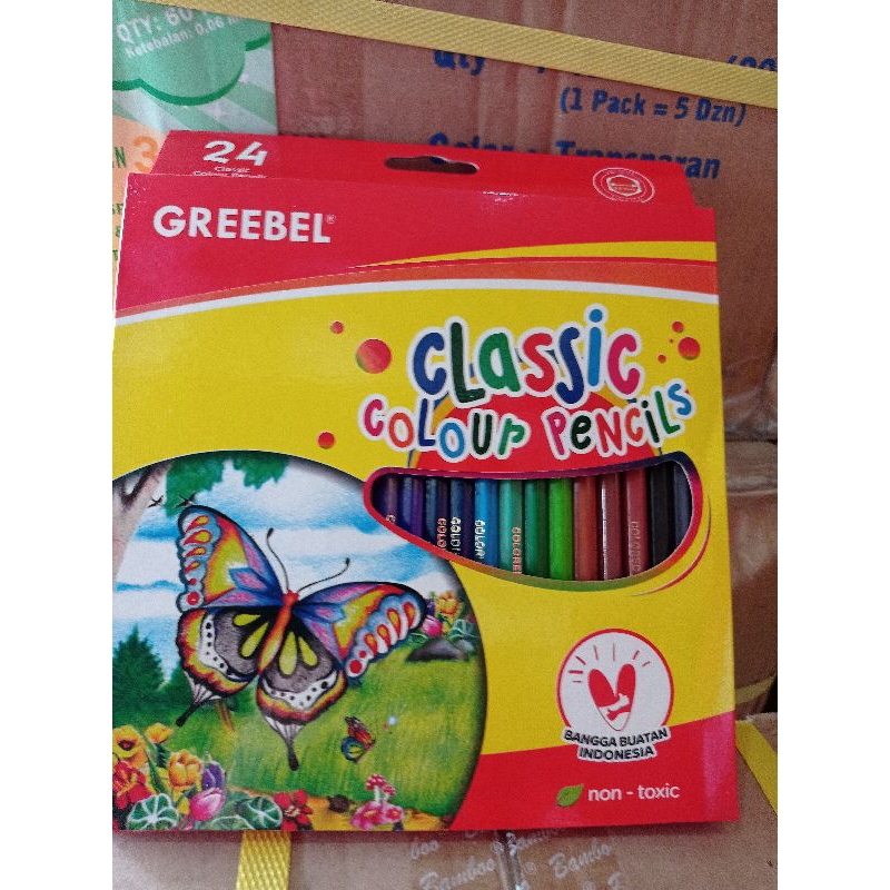 

klir kayu merek greebel isi 24warna/12wrn panjang/12wrn pendek