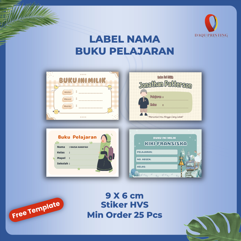 Stiker/ Label Nama Buku Tulis Sekolah aesthetic - polos & Custom