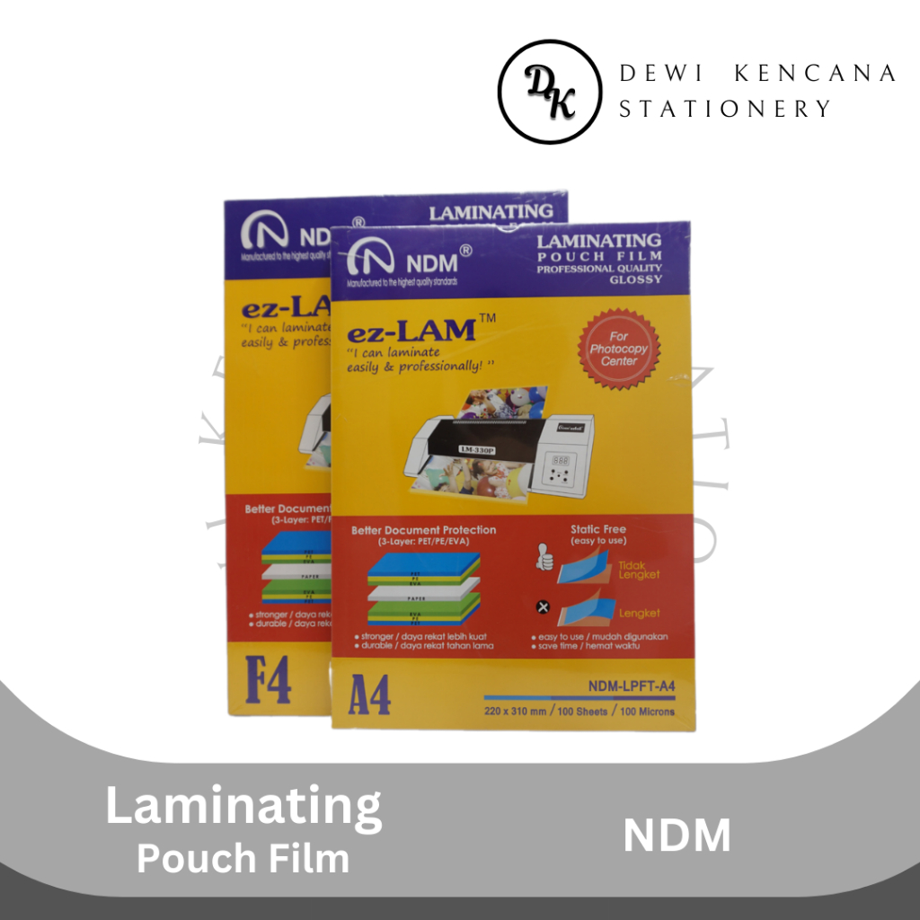 

Laminating Pouch Film A4 / F4 1 Pak Isi 100 Lembar NDM