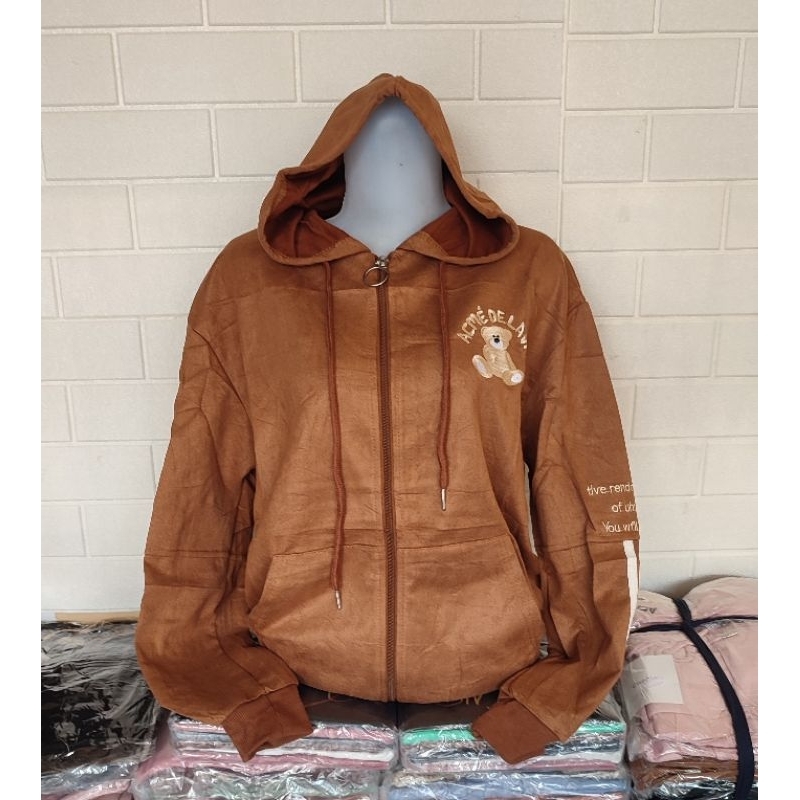 Hoodie suede import wanita bordir premium