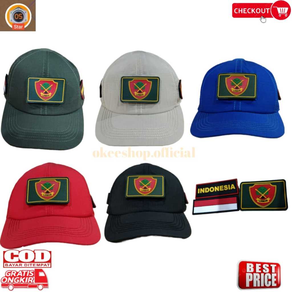 TOPI TACTICAL EMBLEM KARET LINMAS BISA COPOT PASANG