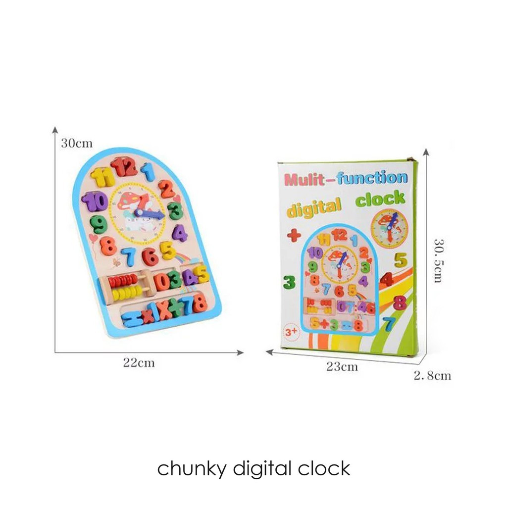 Chunky Digital Clock, Mainan Jam Kayu Montessori Clock Mengenal Waktu