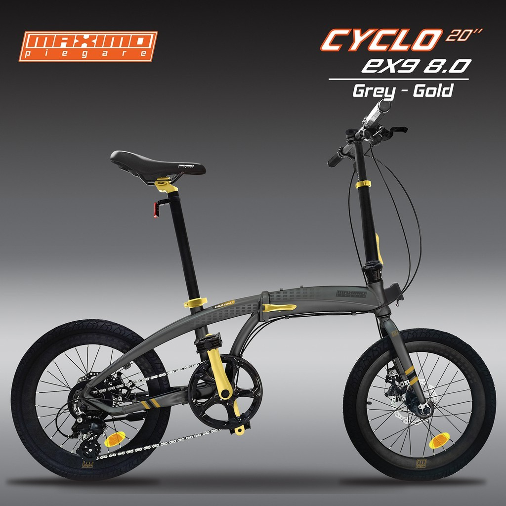 MN Sepeda Lipat 20 Inch MAXIMO Piegare Folding Bike 9 Speed Cyclo EX9 8.0 Grey-Gold