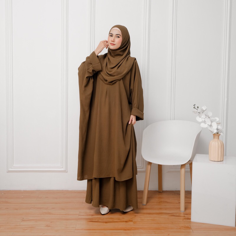 ABAYA SET ROK PASMINA WANITA | SETELAN ABAYA JUMBO SET ROK PLUS PASMINA CRINKLE AIRFLOW PREMIUM | SE