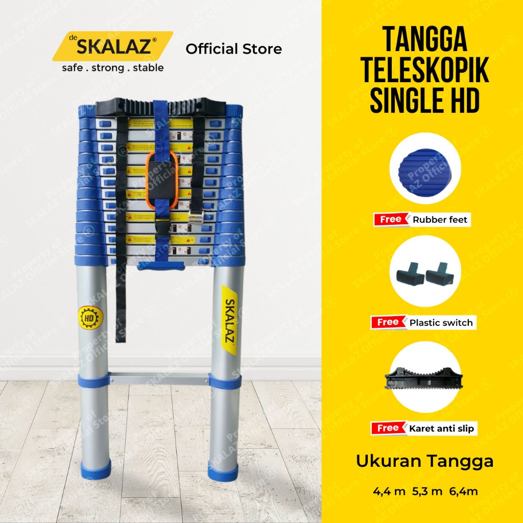 Skalaz Tangga Teleskopik Single Aluminium 4,4 mtr - 6,4 mtr Heavy Duty