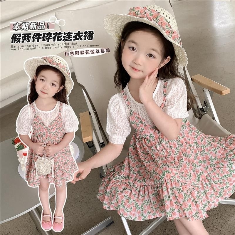 Dress anak perempuan lengan gelembung baju santai anak cewe dress pantai anak perempuan