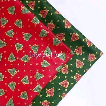 Kain Perca Motif Pohon Natal Merah Hijau (per set)