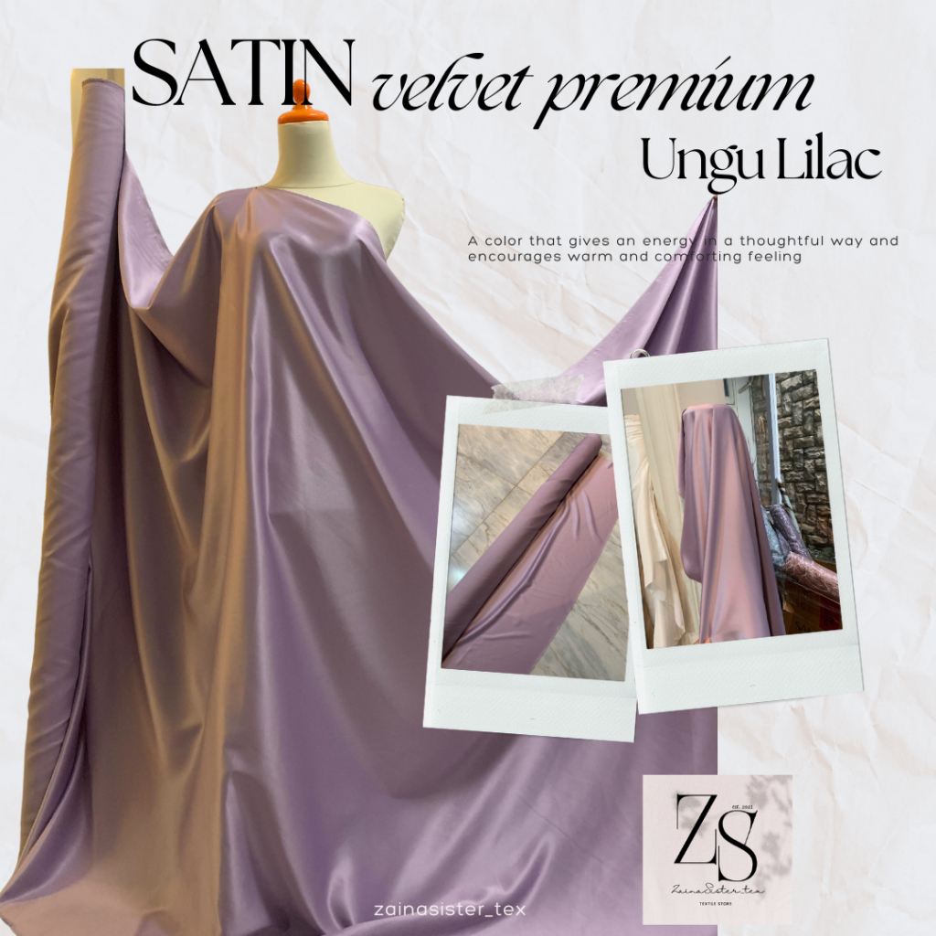 1/2 Meter Kain Satin Silk Velvet PREMIUM Bahan Dress, Dalaman, Bridesmaid, Kebaya Warna Ungu Lilac