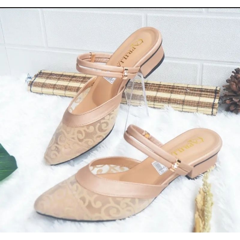 Sandal bustong brukat tali wanita hak 3cm/sendal selop wedges wanita terbaru kekinian/wedges pesta k