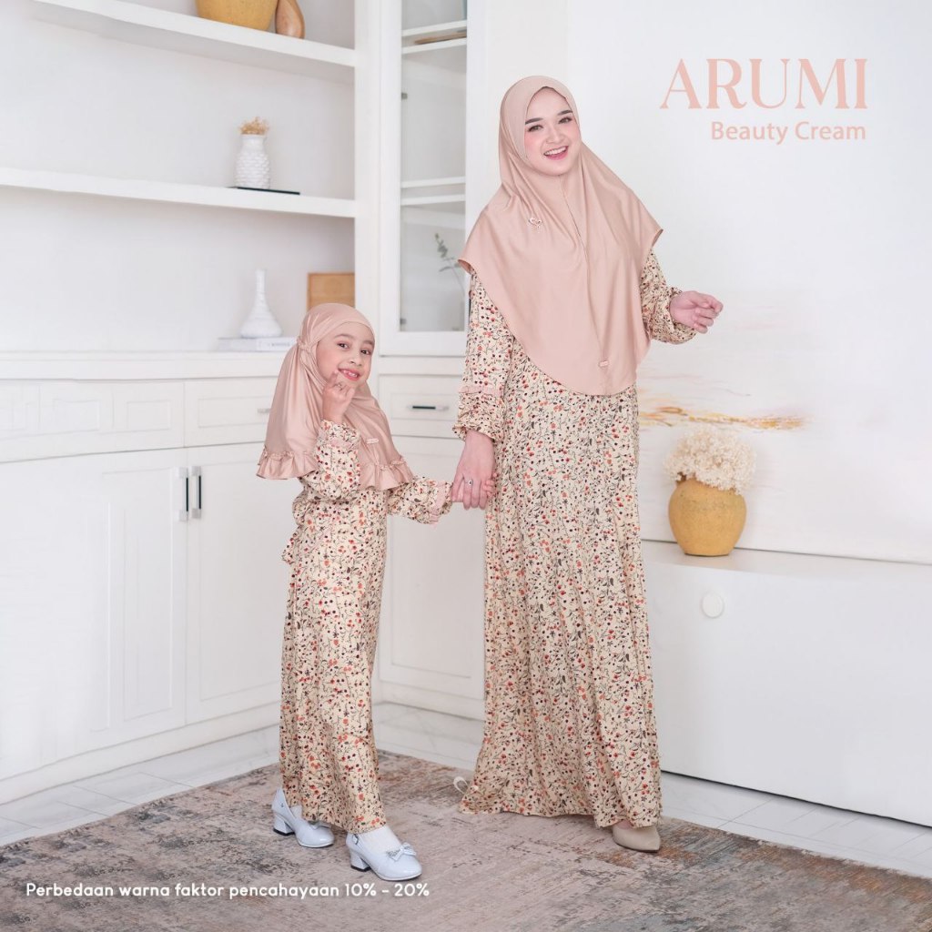 Salvina Hijab Sarimbit Gamis Arumi (Beauty Cream) Quality Premium Syari'i - Couple Ibu Anak - Gamis 