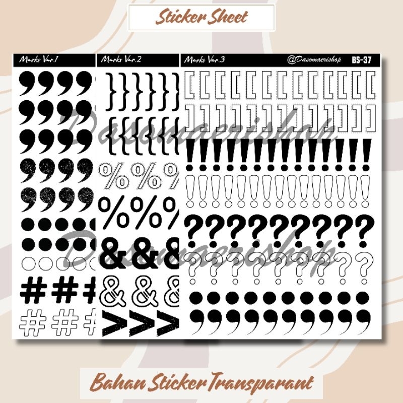 

Sticker Sheet Basic Marks Colelction Stiker Tanda Baca Dekorasi Journaling Scrapbook Handmade by Dasomaerishop